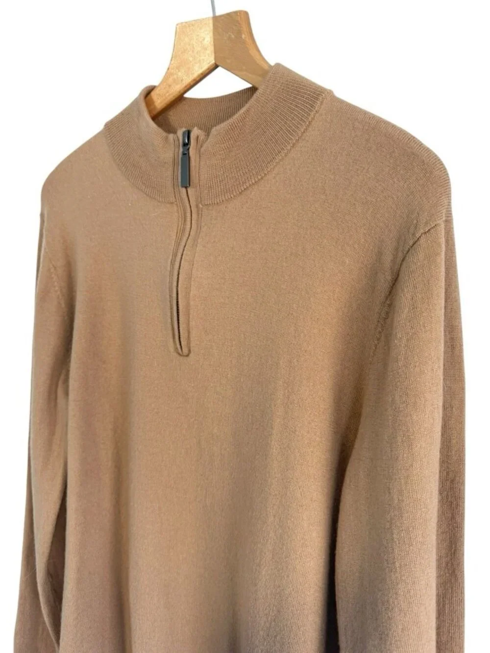 The Commons Men's Sz XL  Dorian Merino Wool Half Zip Mock Neck Sweater in Tan